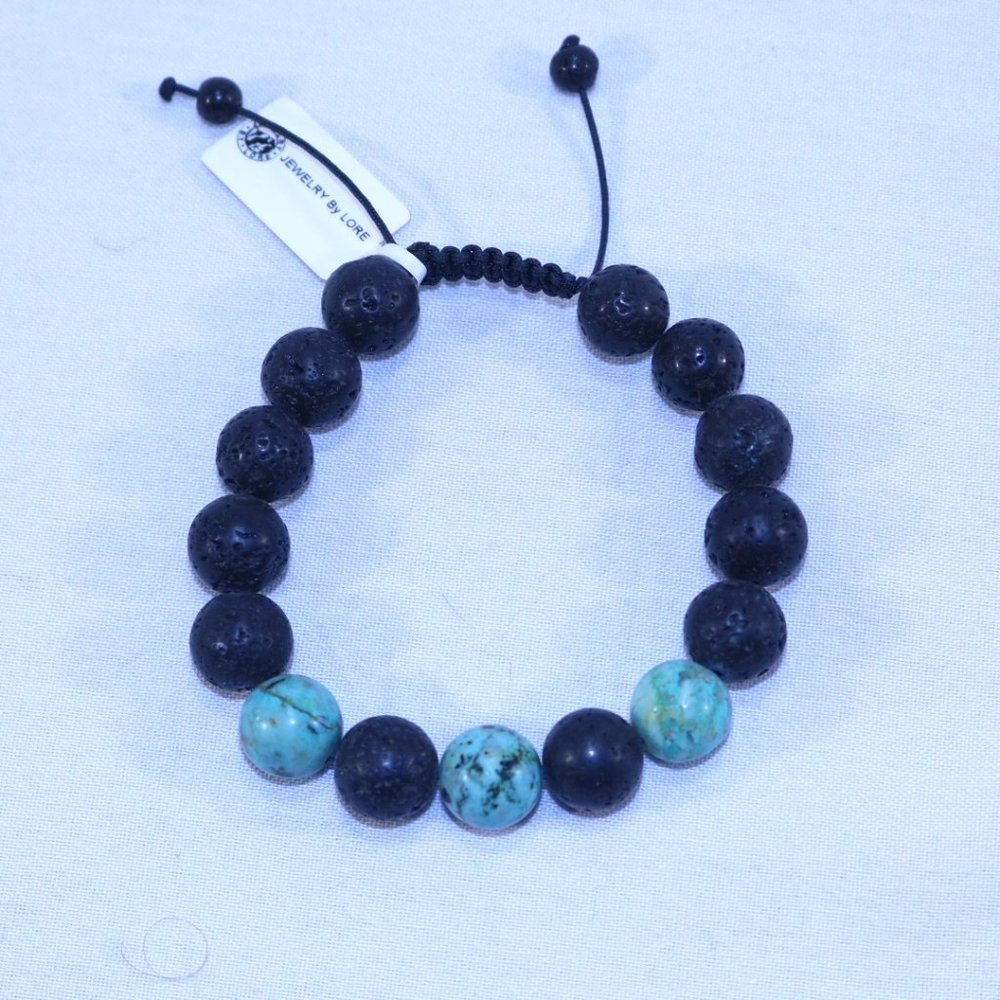 Lava Rock and Turquoise Macrame Bracelet